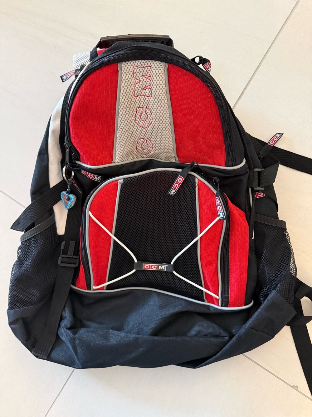 CCM Red, Black and White Backpack with Front Bungee